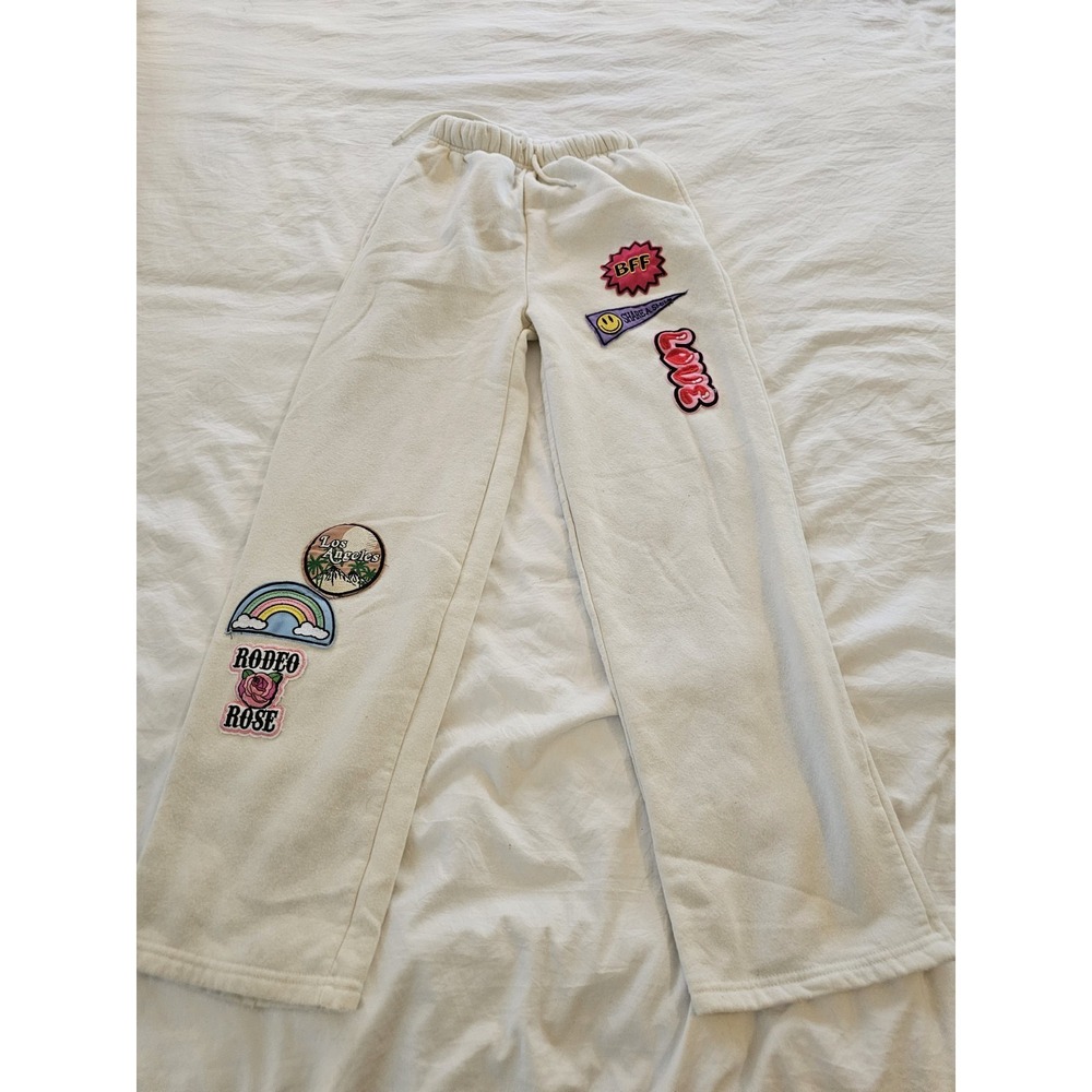 Vinyl Icon Patch Jogger Sweatpants Beige BFF Love Rodeo Rose XS
